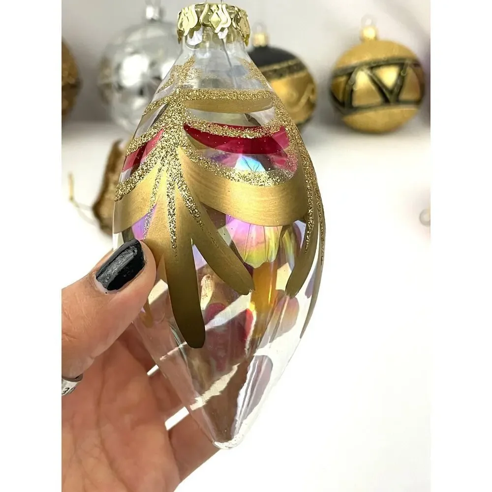Lot of 10 Holiday Ornaments Christmas Glitter Bulbs Balls Pinecone‎ Gold